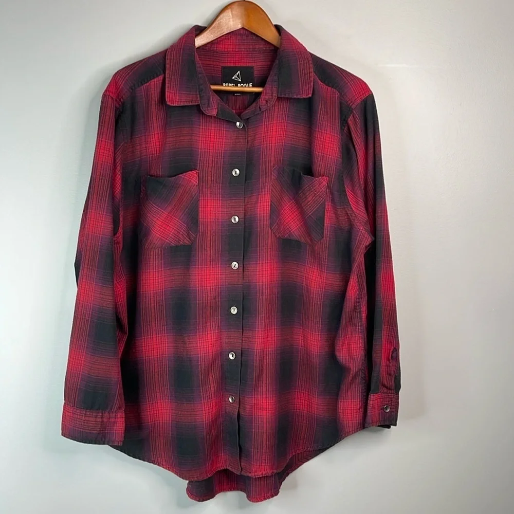 REBEL ROGUE Plaid Brushed Cotton Button Up Shirt Magenta Purple Black Size M - Picture 13 of 13
